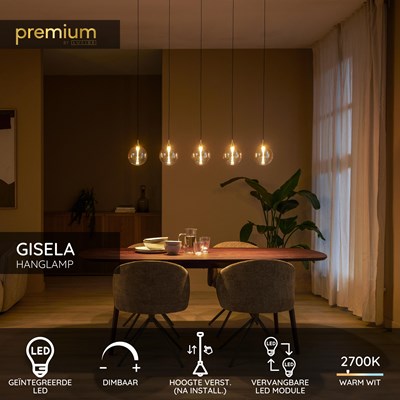 Lucide GISELA - Hanglamp - LED Dimb. - 5x4W 2700K - Met vervangbare LED-module - Amber - Premium